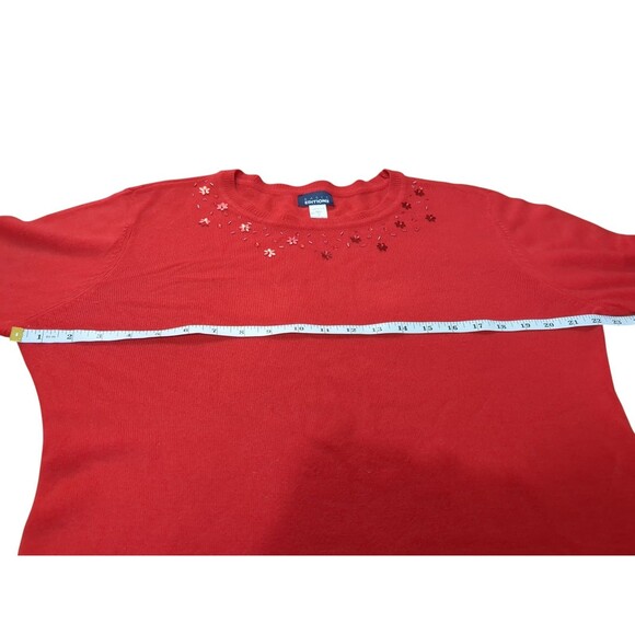 Basic Edition 100% Polyester Red Sweater XL Pullover.  Red Beading - Picture 6 of 9